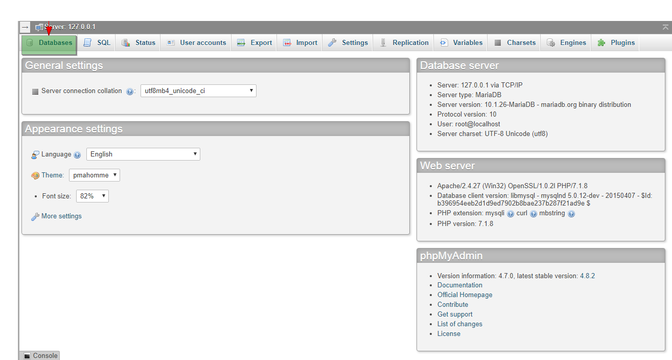 how to create database on phpmyadmin 1