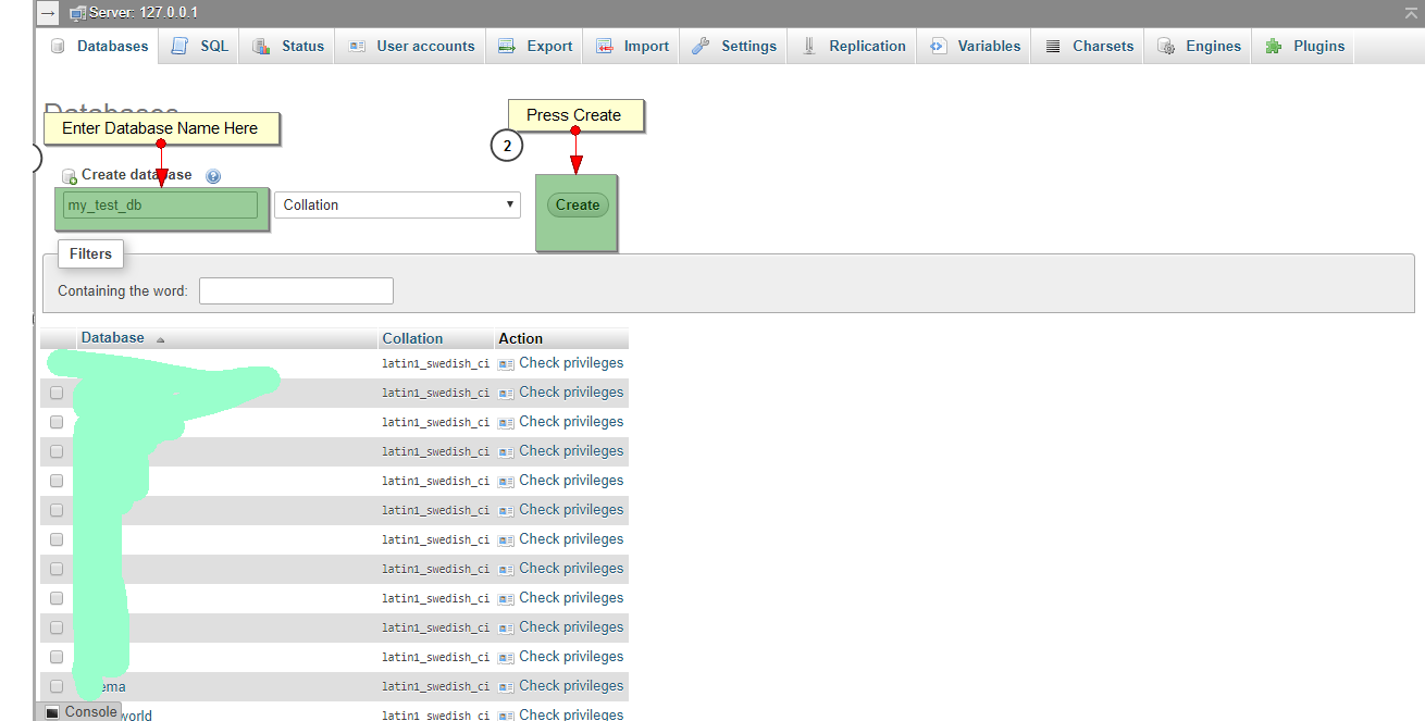 how to create database on phpmyadmin 2